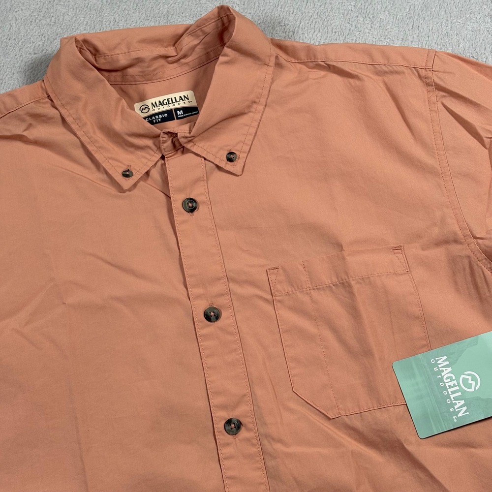 Magellan Outdoors Mens Summerville Solid Short Sleeve Shirt Dusty Coral M 178258